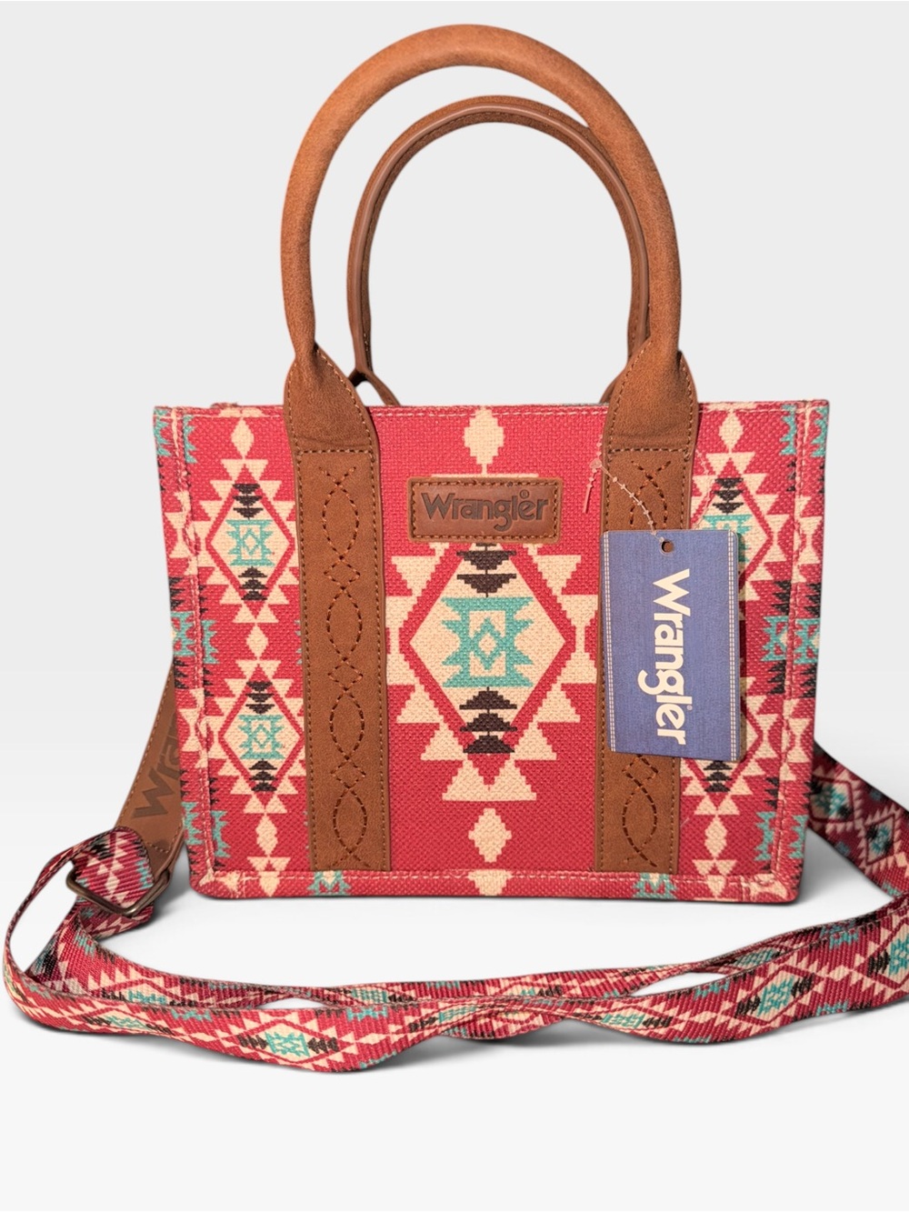 Wrangler Red Southwestern Mini Tote with Brown Trim